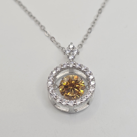 Dainty 1ct. MOISSANITE  Silver Necklace with Gold Gemstone - Picture 1 of 9